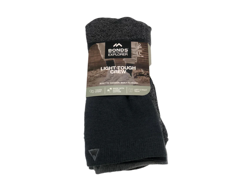 Men Bonds Explorer 2 Pairs Light Tough Crew Cotton Blend Socks - Grey 04K Print Cotton/Elastane/Nylon - Grey 04K