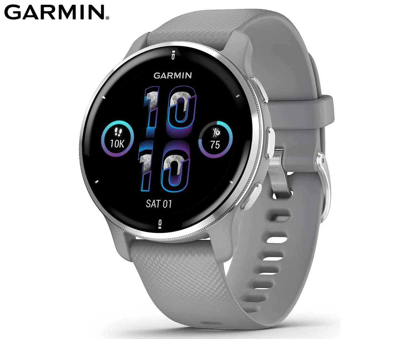 Garmin Venu 2 Plus 43mm Silicone GPS Smart Watch - Powder Grey/Silver