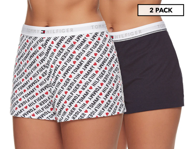 Tommy Hilfiger Women's Logo Boxer Shorts 2-Pack - Love Diagonal/Navy Blazer