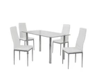 5PC Indoor Dining Table and Chairs Dinner Set Glass Leather Kitchen-White