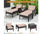 Costway 5 Piece Outdoor Furniture Wicker Lounge Set Patio Table Chairs Cushion Seat Outdoor Ottomans Garden Yard, Khaki