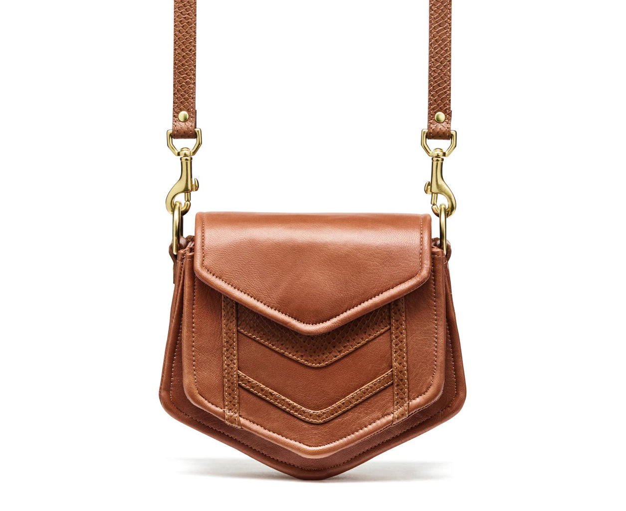 ELLKA Chevron Leather Crossbody Bag - Tan