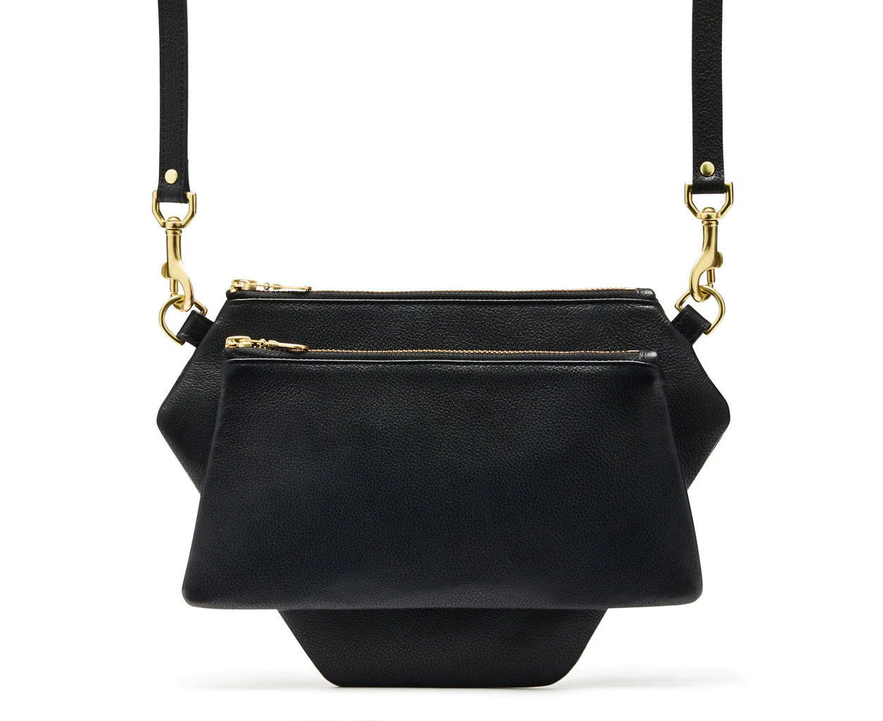 ELLKA Polygonic Leather Cross-body/ Clutch Handbag - Black