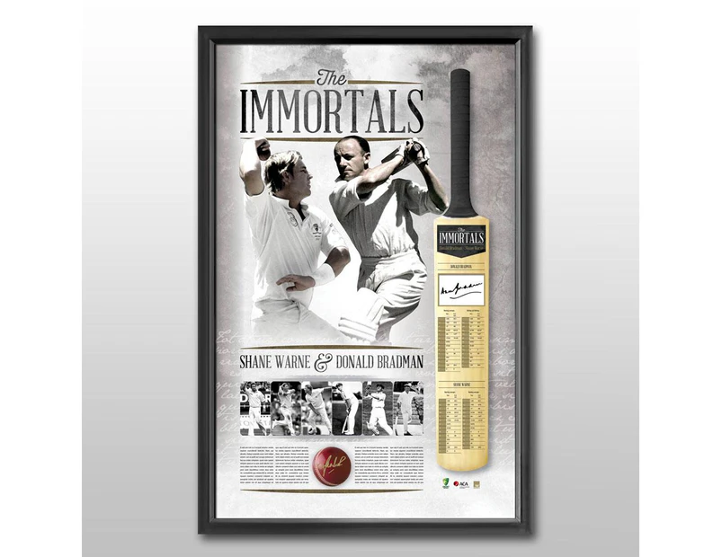 Cricket - The Immortals - Shane Warne & Sir Donald Bradman Signed & Framed Bat/Ball