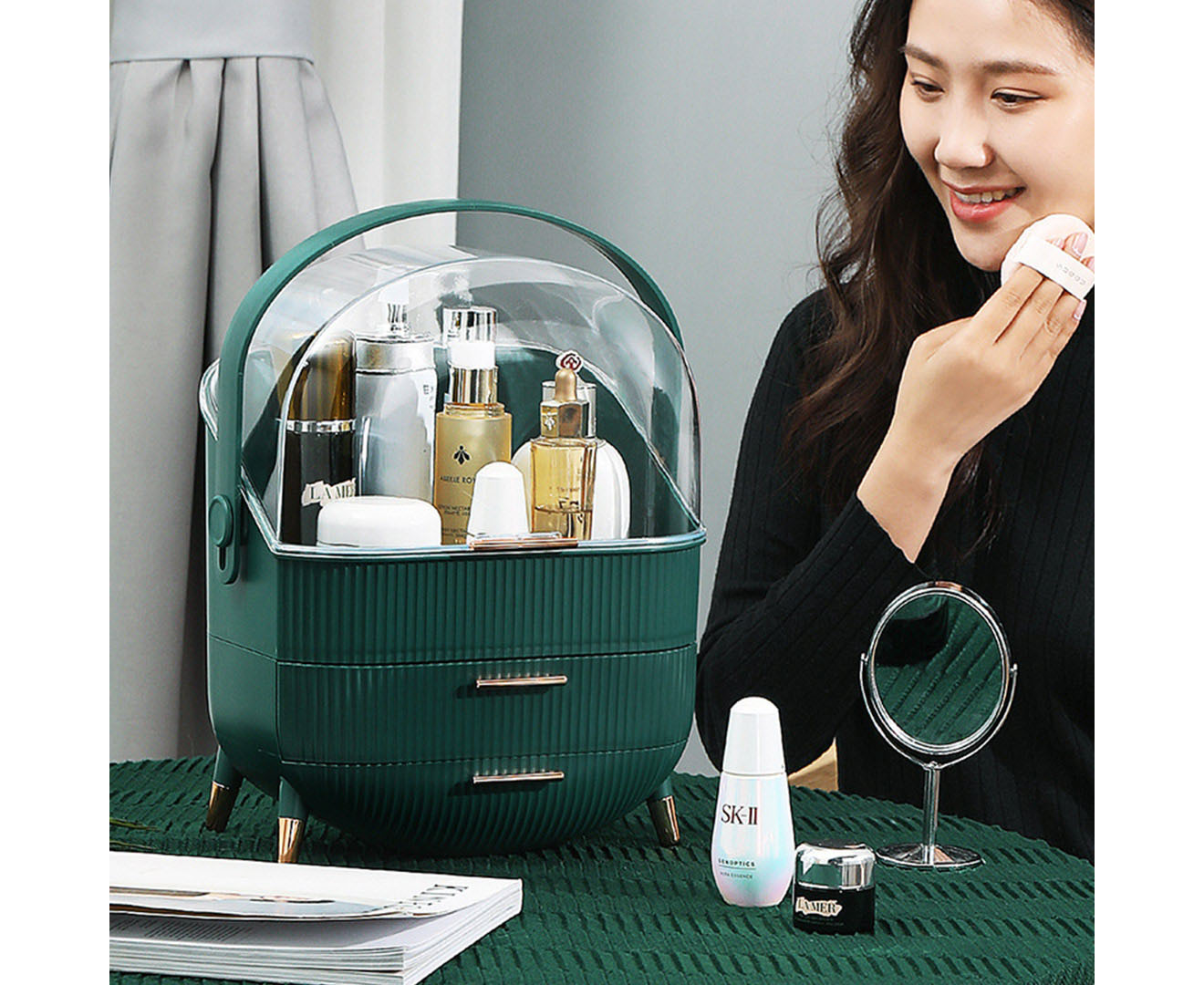 SOGA White Cosmetic Jewelry Storage Organiser Set Makeup Brush Lipstick Skincare  Holder Jewelry Storage Box with Handle