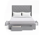 Tall Wing Back Storage Bed Frame with 4 Drawers in Grey Fabric (King, Queen and Double Size)