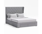 Tall Wing Back Storage Bed Frame with 4 Drawers in Grey Fabric (King, Queen and Double Size)