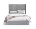 Tall Wing Back Storage Bed Frame with 4 Drawers in Grey Fabric (King, Queen and Double Size)