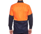 Hard Yakka Men's Long Sleeve Two-Tone Hi-Vis Shirt  - Orange/Navy