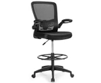 Giantex Drafting Chair Adjustable Tall Office Chair w/ Flip-Up Armrest & Foot Ring 360° Swivel Design Breathable Mesh Fabric,Black