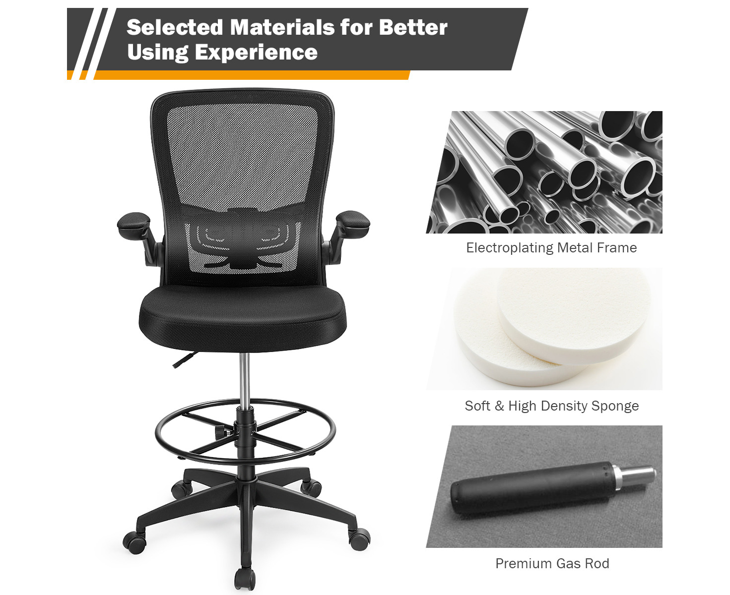 Giantex Ergonomic Desk Chair w/Portable Lumbar Pillow, Mesh Padded Seat and  Flip up Armrests, Swivel Home Office Chair with Wheels, Adjustable Height Computer  Desk Chair(Black) 