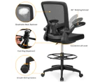 Giantex Drafting Chair Adjustable Tall Office Chair w/ Flip-Up Armrest & Foot Ring 360° Swivel Design Breathable Mesh Fabric,Black