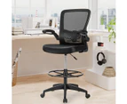 Giantex Drafting Chair Adjustable Tall Office Chair w/ Flip-Up Armrest & Foot Ring 360° Swivel Design Breathable Mesh Fabric,Black