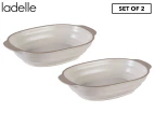 2pc Ladelle Clyde 21cm Coconut Stoneware Oval Baking Dish Oven Bakeware Bowl