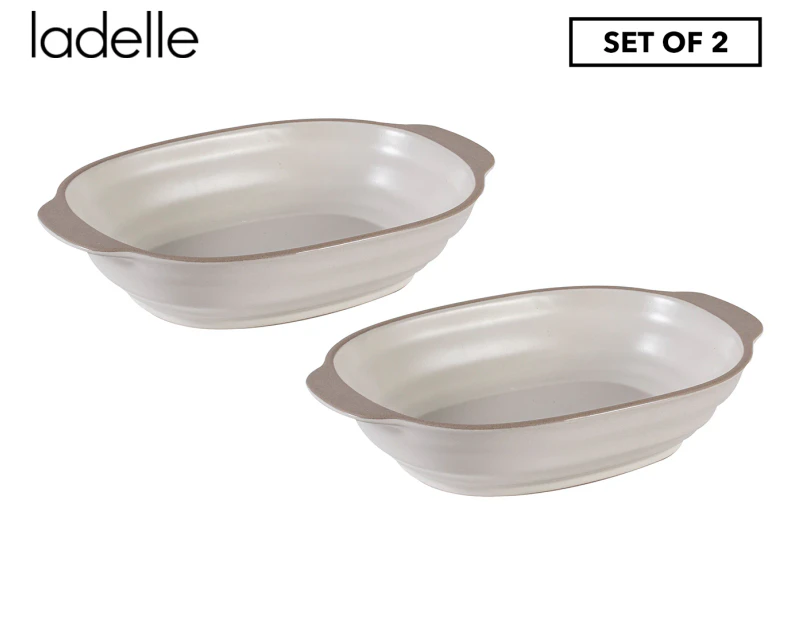 2pc Ladelle Clyde 21cm Coconut Stoneware Oval Baking Dish Oven Bakeware Bowl