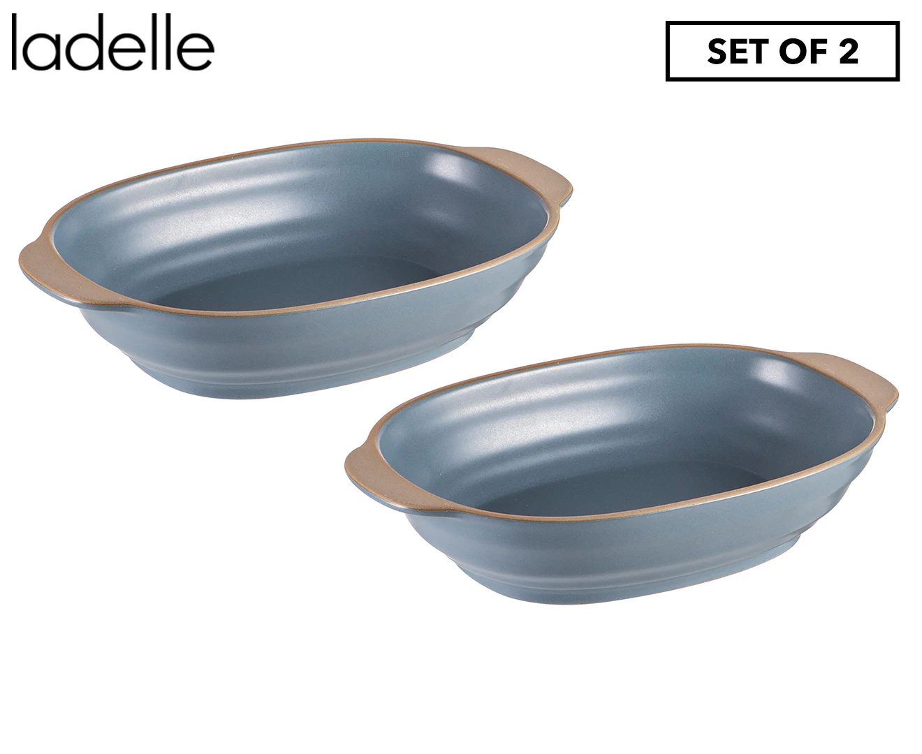 2pc Ladelle Clyde 21cm Forget-Me-Not Blue Stoneware Oval Oven Baking Dish Bowl