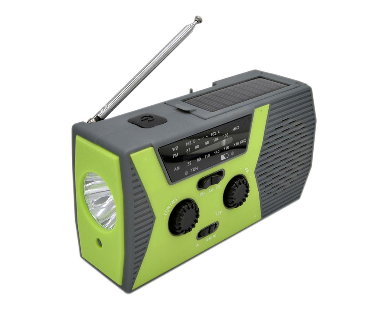 New Multi-functional Solar Hand Crank Emergency Weather Radio Flashlight  Charger Green 