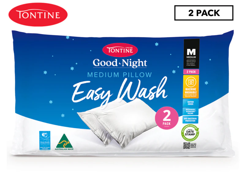 Tontine Good Night Easy Wash Pillow 2 Pack -  Medium