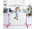 Costway Gymnastics Bar Kids Junior Training Bar Horizontal Kip Bar Sports Adjustable Height Home Gym Equipment, Pink