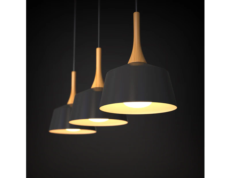 3Pack Modern Pendant Light Wooden Kitchen Ceiling Lamp White Chandelier Lighting With LED Bulb