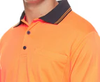 Hard Yakka Men's Two-Tone Long Sleeve Hi-Vis Polo - Orange/Navy