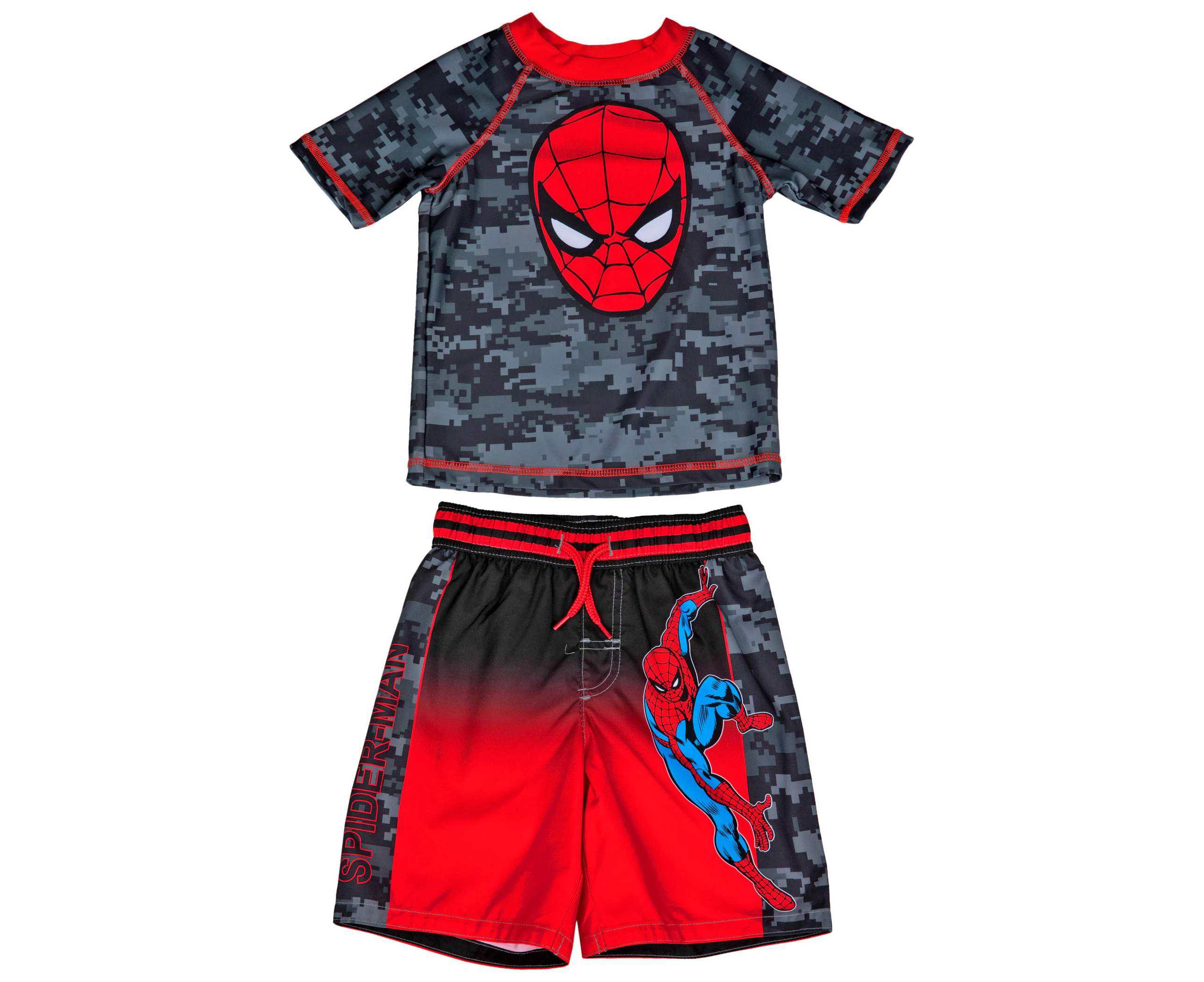 Spider-Man Face Logo with Camo Youth Swimshorts & Rashguard Set