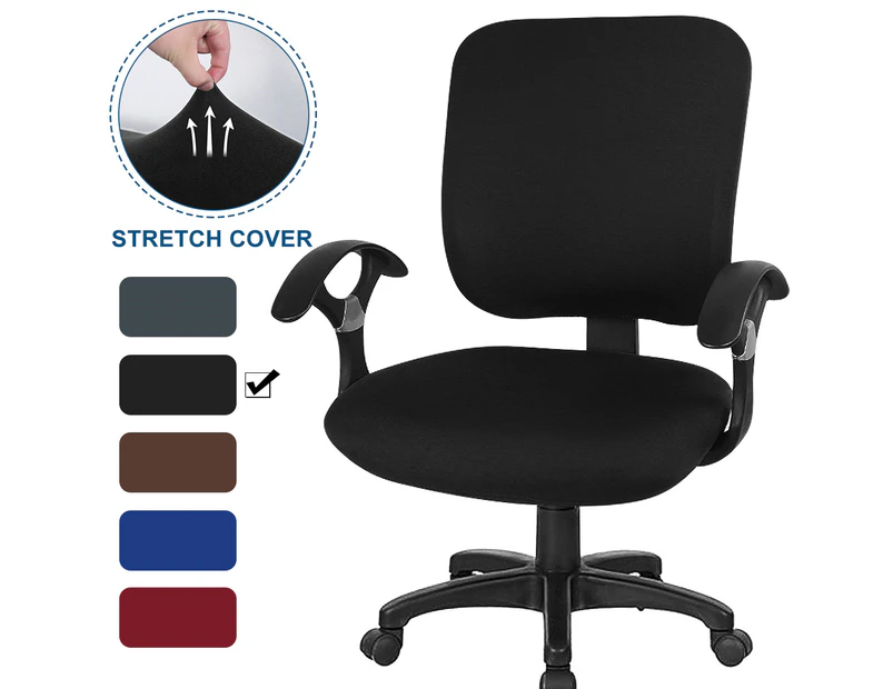 1 Set Split Backrest + Cushion Cover Stretch Gaming Office Chair Cover Protector Black
