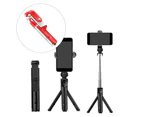 Selfie Stick Tripod Desktop Stand For iPhone Wireless Bluetooth Remote 3in1 Red