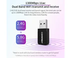 USB 3.0 WiFi Adapter AC1300Mbps for PC, Wireless Network Adapter Dual Band 5GHz