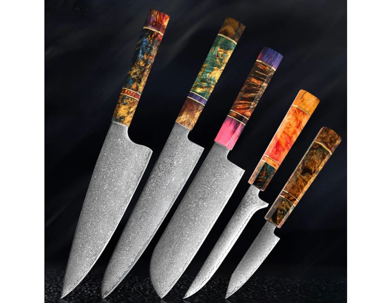 Exclusive High Quality Damascus Steel Chef Knife Set - 5 Pcs Set