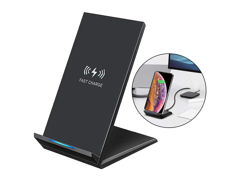 Qi Wireless Phone Charger Fast Charging Pad Dock Holder for iPhone 11 XR Black