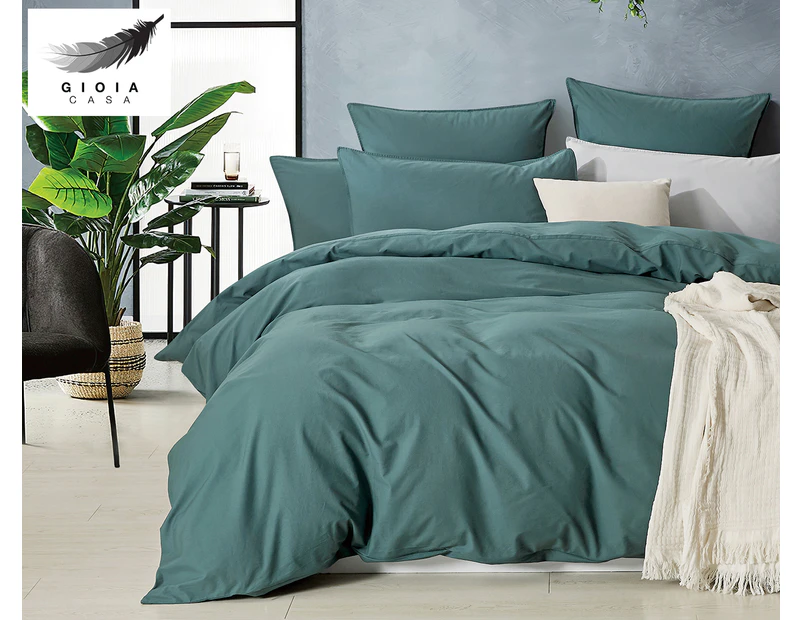 Gioia Casa Vintage Washed Cotton Quilt Cover Set - Forest Green