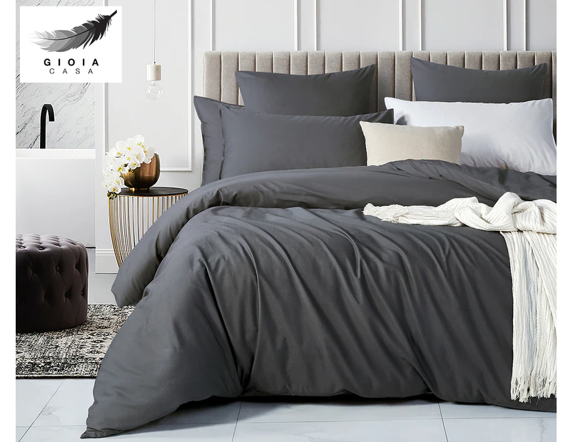 Gioia Casa Vintage Washed Cotton Bed Quilt Cover Set - Charcoal