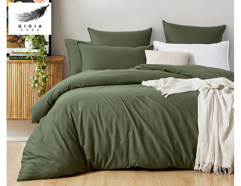 Gioia Casa Vintage Washed Cotton Bed Quilt Cover Set - Khaki Green