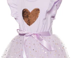 Gem Look Girls' Sequins Heart Tutu Dress - Lilac