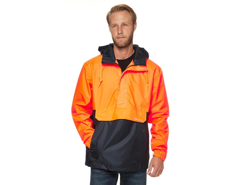 KingGee Men's Hi Vis Hooded Pullover Jacket - Orange/Navy