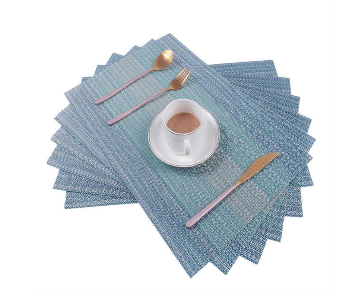 4/6 Pcs Heat-Resistant Non-slip Place Mats PVC Dining Table Mats Blue Gray Color 