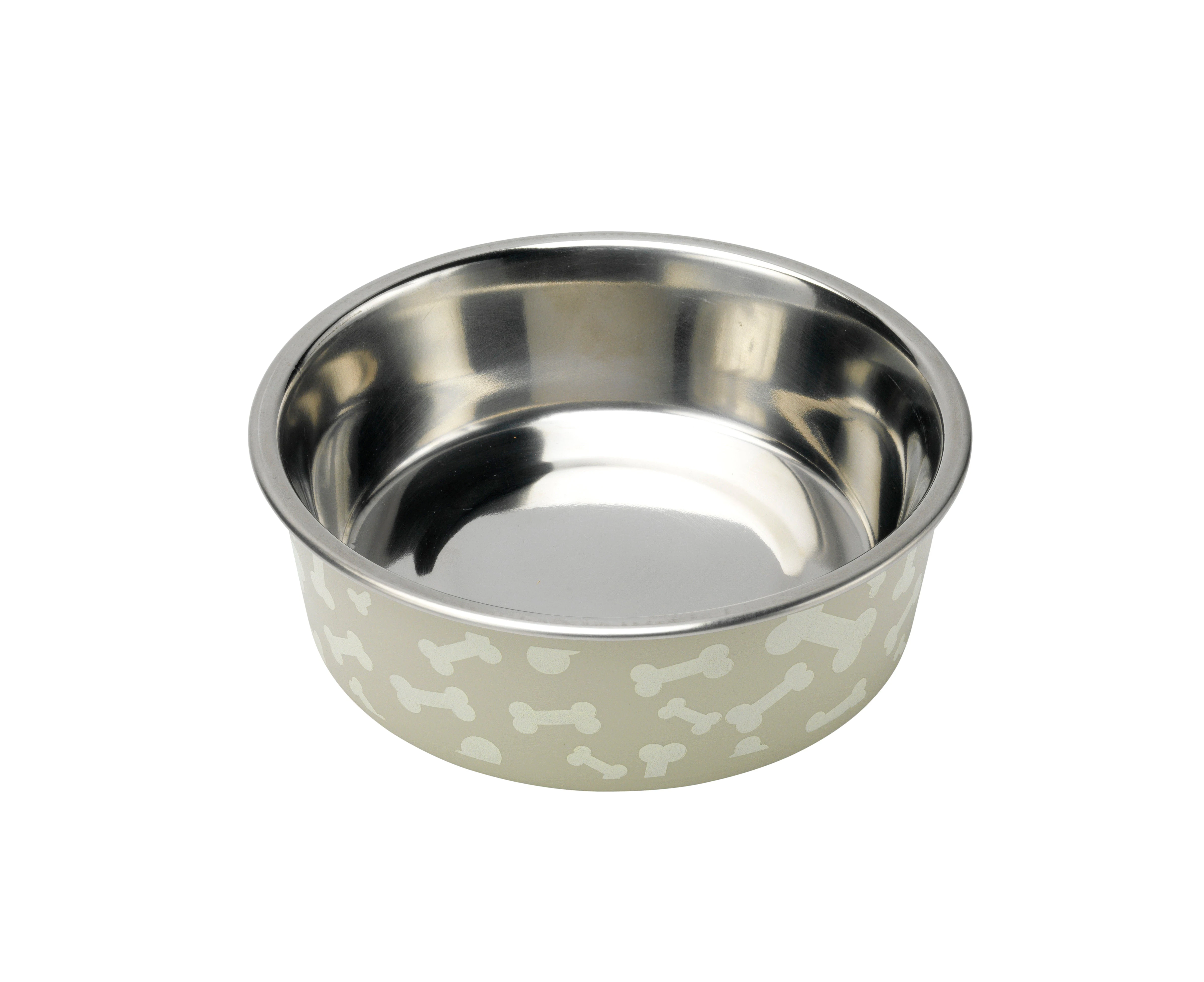 Petface Bella Bowl Stainless Steel White Bones 17cm