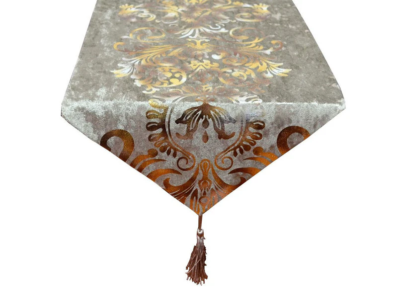 Bestier Hot Stamping Classic Floral Table Runner With Tassel-Yellow