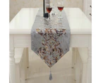 Bestier Hot Stamping Classic Floral Table Runner With Tassel-Grey