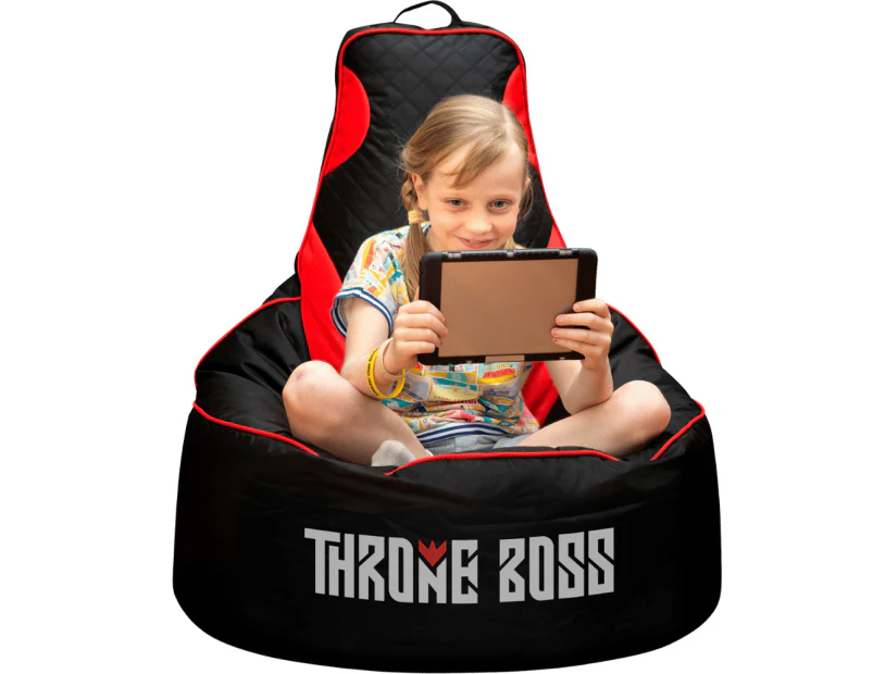Gaming Bean Bag Chair for Kids [Cover ONLY No Filling] with High Back (Black/Red) Gamer Beanbag Gaming Chair