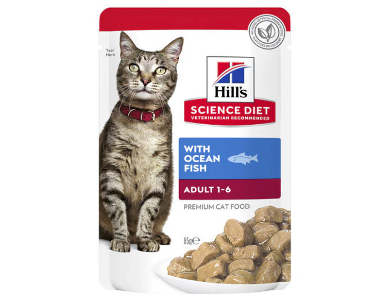 Hills Science Diet Adult Cat Food Ocean Fish Pouches 12x85g