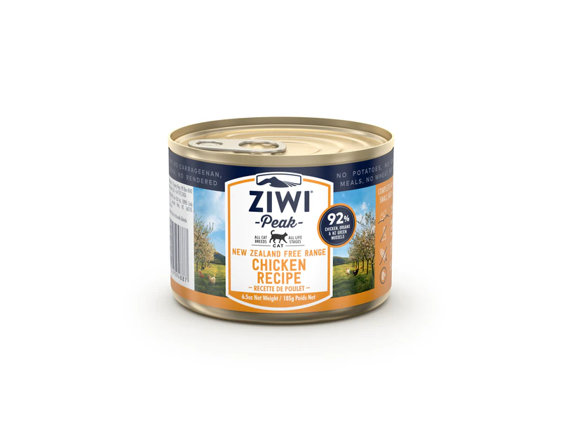 Ziwi Peak Moist Grain Free Cat Food - Free New Zealand Range Chicken - 185g x 12 Cans