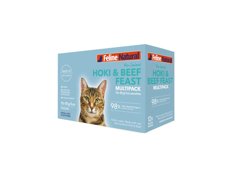 Feline Natural Pouches Hoki & Beef Wet Cat Food 12x85g