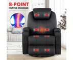 Advwin Recliner Chair Electric Massage Chair PU Leather 8 Point Heating Armchair Black