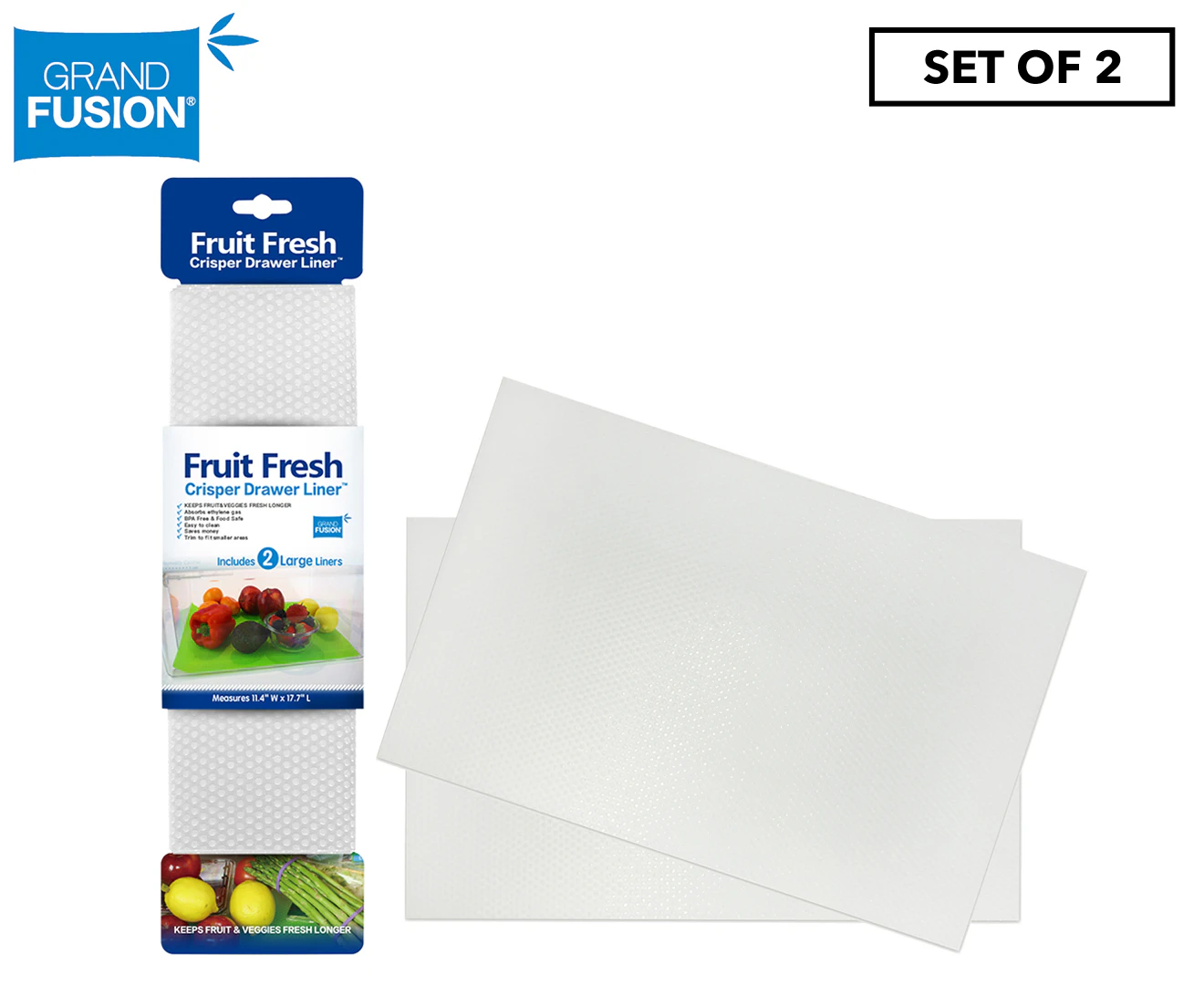 Set of 2 Grand Fusion Fruit Fresh Crisper Drawer Liner Set - Clear