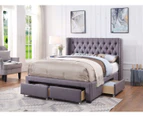 Bologna Premium Fabric King Bed Frame Grey Drawers