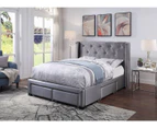 Empress Premium PU Fabric King Bed Frame Drawers Silver