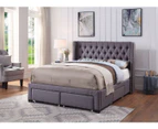 Bologna Premium Fabric Queen Bed Frame Grey Drawers