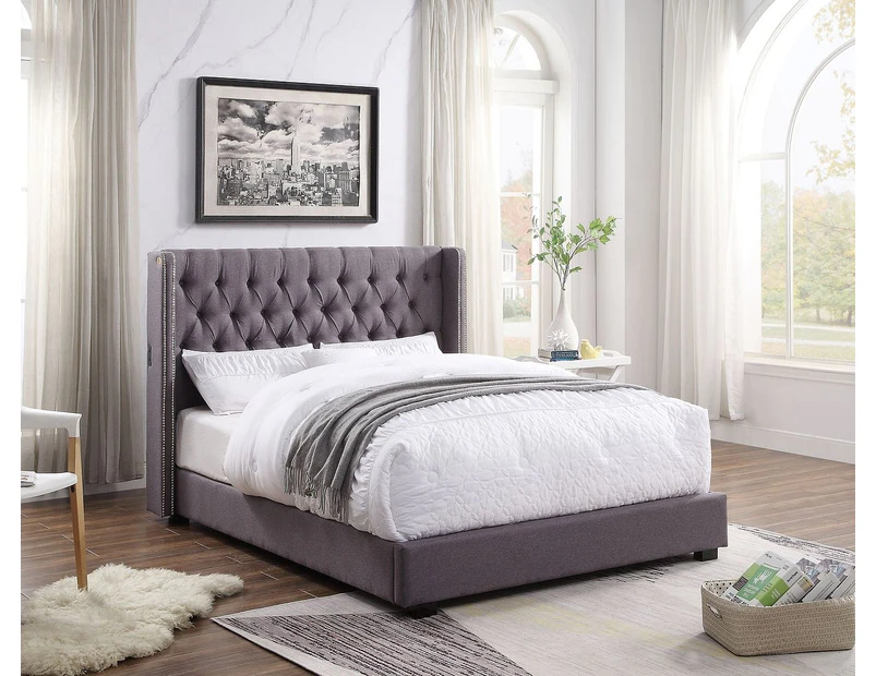 Bologna Premium Fabric Queen Bed Frame Grey